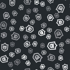 Grey Shield with pig icon isolated seamless pattern on black background. Animal symbol. Vector