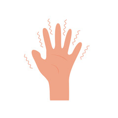 Hand with tremor symptom. Parkinson disease. Trembling or Shivering arms. Physiological stress symptoms. Mental disorders, panic, fear. Vector illustration in flat style isolated on white.