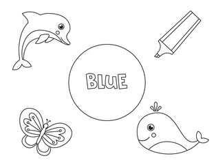 Color all blue objects. Learning basic colors for kids.
