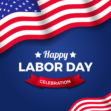 labor day poster banner template with american usa flag with blue backgrounde