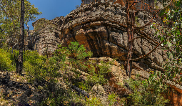 Climb To The Top Of A Rock Pinnacle Via The Grand Canyon. Australia. National Park Grampians. 