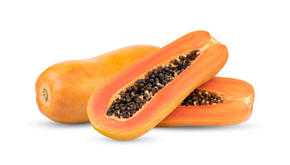 slices of sweet papaya on white background
