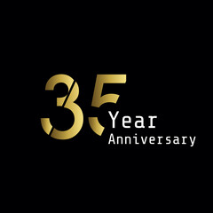 35 Years Anniversary Celebration Gold Black Background Color Vector Template Design Illustration