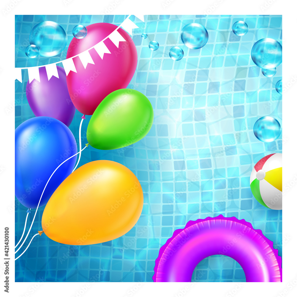 Poster Pool Birthday Party Advertise Flyer Banner Vector