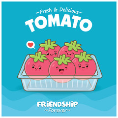 Vintage food poster design with tomato character.