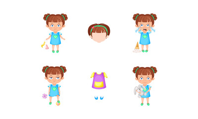 Girl Character Feeling Sadness and Happiness Vector Set