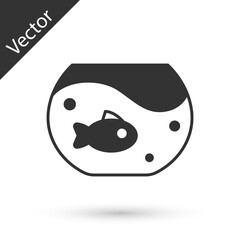 Grey Aquarium with fish icon isolated on white background. Round glass aquarium. Aquarium for home and pets. Vector