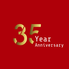 35 Years Anniversary Celebration Gold Red Background Color Vector Template Design Illustration