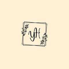YH initial letters Wedding monogram logos, hand drawn modern minimalistic and frame floral templates