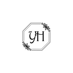 YH initial letters Wedding monogram logos, hand drawn modern minimalistic and frame floral templates