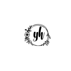 YH initial letters Wedding monogram logos, hand drawn modern minimalistic and frame floral templates