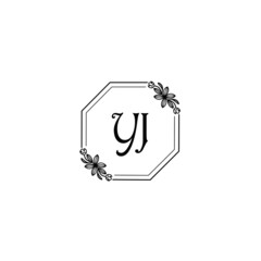 YJ initial letters Wedding monogram logos, hand drawn modern minimalistic and frame floral templates