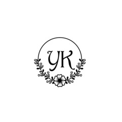 YK initial letters Wedding monogram logos, hand drawn modern minimalistic and frame floral templates