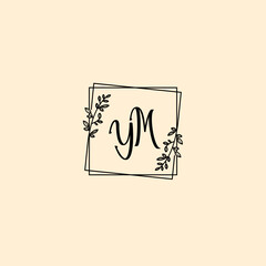 YM initial letters Wedding monogram logos, hand drawn modern minimalistic and frame floral templates