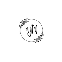YN initial letters Wedding monogram logos, hand drawn modern minimalistic and frame floral templates
