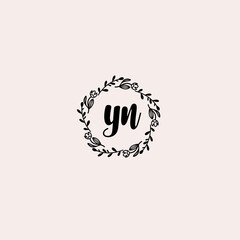 YN initial letters Wedding monogram logos, hand drawn modern minimalistic and frame floral templates