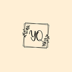 YQ initial letters Wedding monogram logos, hand drawn modern minimalistic and frame floral templates