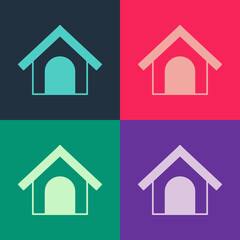 Pop art Dog house icon isolated on color background. Dog kennel. Vector