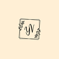 YV initial letters Wedding monogram logos, hand drawn modern minimalistic and frame floral templates