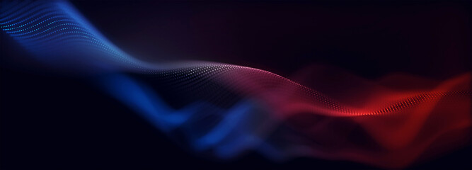 Obraz premium Abstract colorful digital particles wave with bokeh and light background, 3d render wave line dot background, line wave light glowing effect particular background.