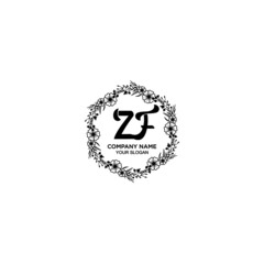 ZF initial letters Wedding monogram logos, hand drawn modern minimalistic and frame floral templates