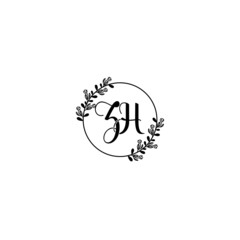 ZH initial letters Wedding monogram logos, hand drawn modern minimalistic and frame floral templates