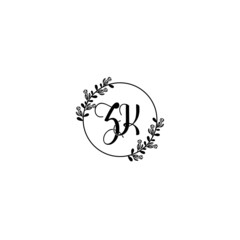 ZK initial letters Wedding monogram logos, hand drawn modern minimalistic and frame floral templates