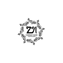 ZN initial letters Wedding monogram logos, hand drawn modern minimalistic and frame floral templates