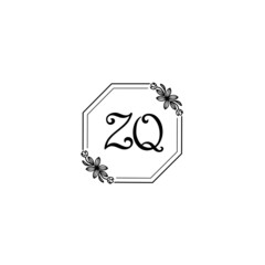 ZQ initial letters Wedding monogram logos, hand drawn modern minimalistic and frame floral templates