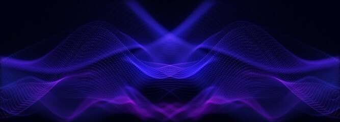 Abstract colorful digital particles wave with bokeh and light background, 3d render wave line dot background, line wave light glowing effect particular background.