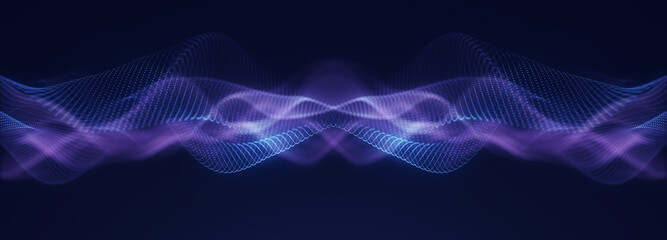 Abstract colorful digital particles wave with bokeh and light background, 3d render wave line dot background, line wave light glowing effect particular background.