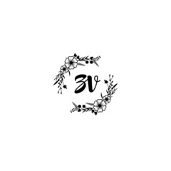 ZV initial letters Wedding monogram logos, hand drawn modern minimalistic and frame floral templates