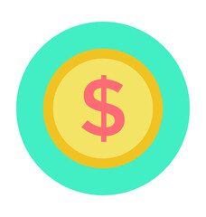 Dollar Coin Colored Vector Icon 
