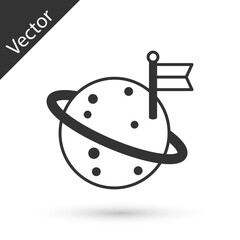 Grey Moon with flag icon isolated on white background. Vector