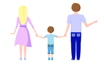 Family on a white background. Mom, Dad, Baby, Son