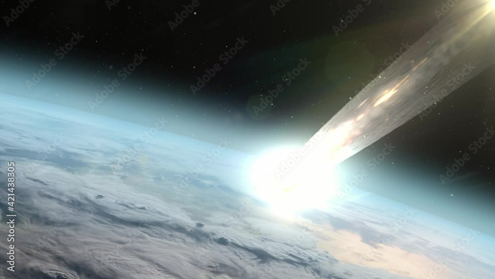 Wall mural asteroid meteor burning in earth atmosphere ,realistic vision meteor burning on fire while entering 