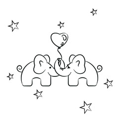 Coloring Book love elephants vector