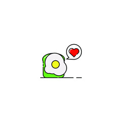 Obraz premium Cute Illustration of egg avocado toast with love icon. morning routine. breakfast. wake up. modern simple food vector icon, flat graphic symbol in trendy flat design style.