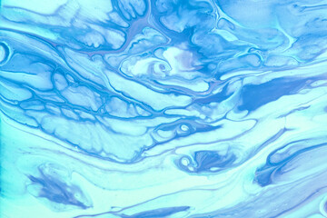 Abstract fluid art background blue and turquoise colors. Liquid marble. Acrylic painting on canvas with sky gradient