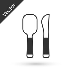 Fototapeta premium Grey Knife and spoon icon isolated on white background. Cooking utensil. Cutlery sign. Vector