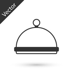 Grey Covered with a tray of food icon isolated on white background. Tray and lid sign. Restaurant cloche with lid. Kitchenware symbol. Vector