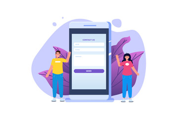 Contact us landing page template. Vector illustration.