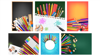 School Sale Collection Creative Posters Set Vector