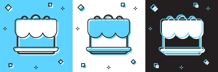 Set Cake icon isolated on blue and white, black background. Happy Birthday. Vector