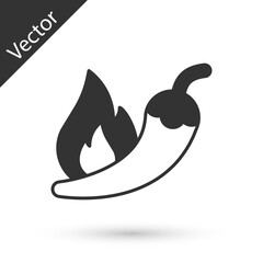Grey Hot chili pepper pod icon isolated on white background. Design for grocery, culinary products, seasoning and spice package, cooking book. Vector