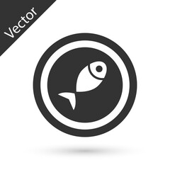Grey Served fish on a plate icon isolated on white background. Vector