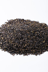 Green tea with jasmine on white background. Top view. Close up. High resolution