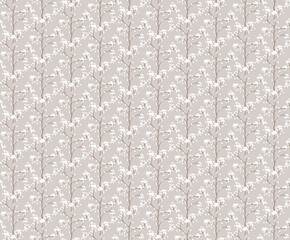 Simple seamless nature pattern with branch and flowers. Pastel colours, vintage retro style. Print for textile, fabrics, interior, wallpaper, baby room. 