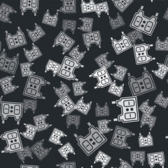 Grey Sport baseball mechanical scoreboard and result display icon isolated seamless pattern on black background. Vector