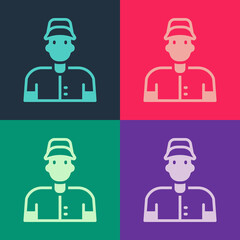 Pop art Baseball player icon isolated on color background. Vector